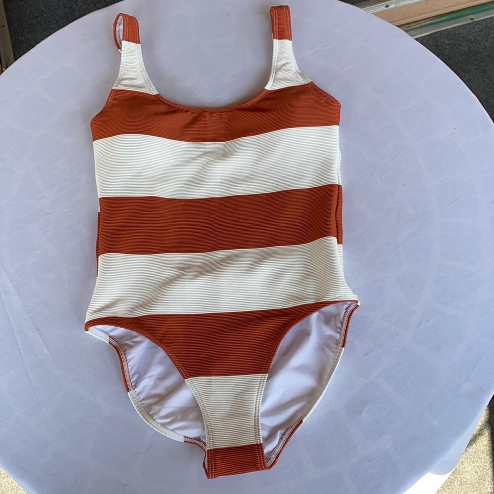 Roxy Orange and White Striped One Piece Swimsuit